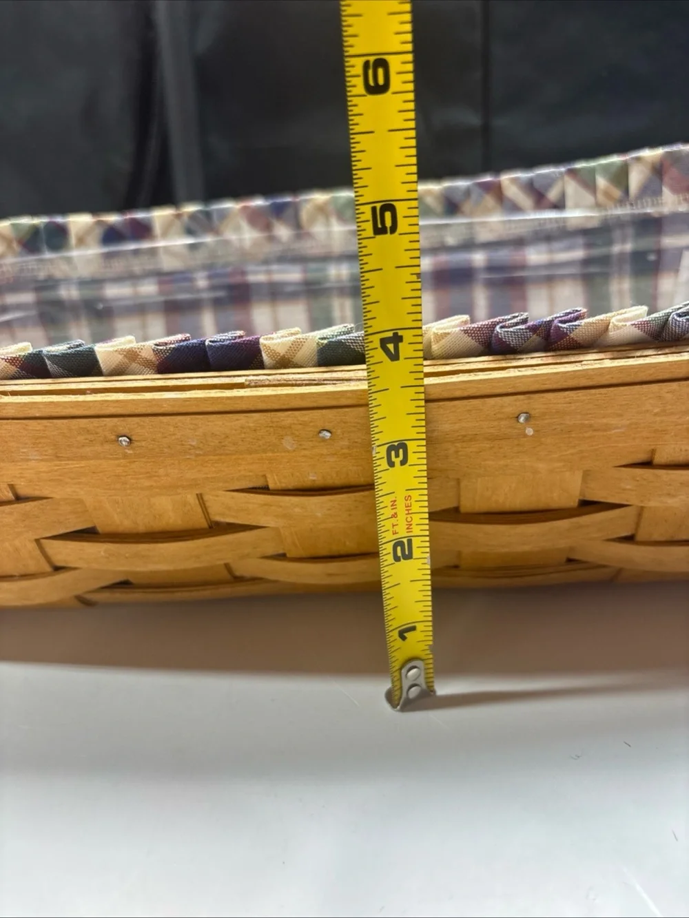 Vintage 2002 Longaberger Bread Basket with Plastic Liner Plaid Protector Liner